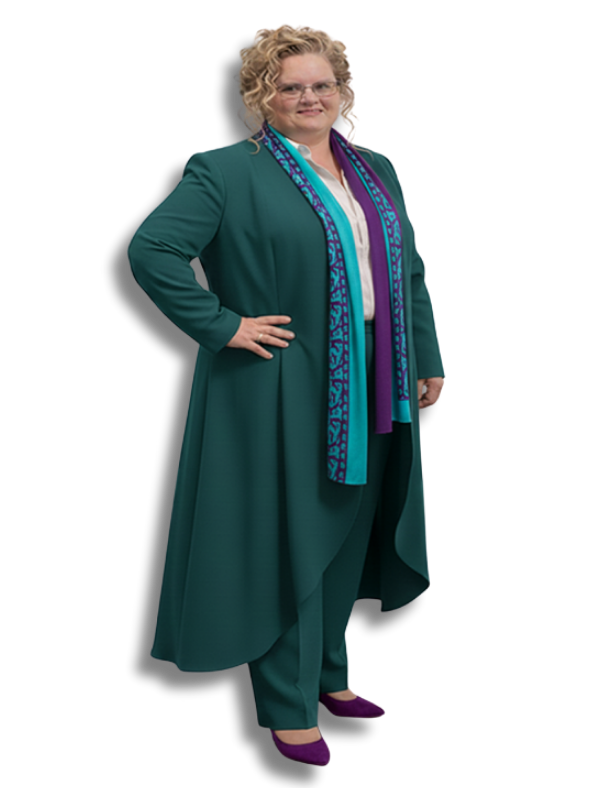 TAG Owner WFVS hand on hip long flowing professional dress